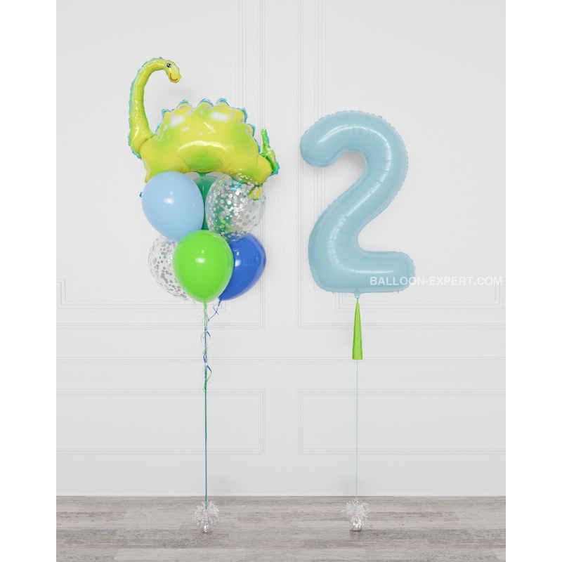 Dinosaur - Supershape Confetti Balloon Bouquet and Number Balloon