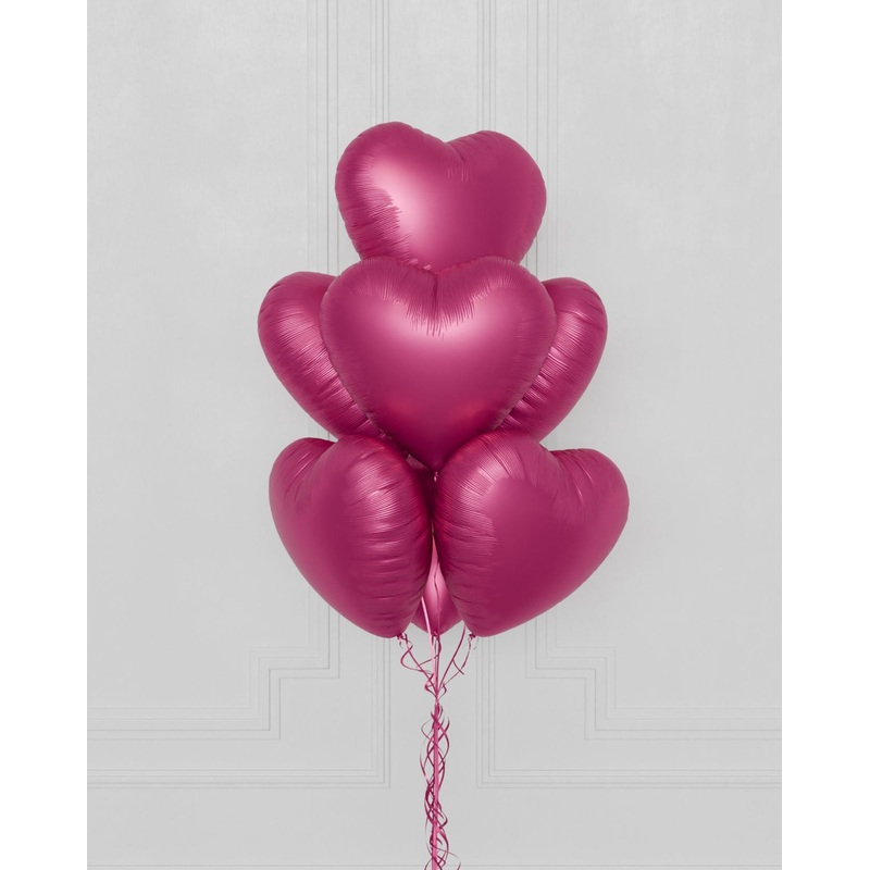 Fuchsia Heart Foil Balloon Bouquet, 7 Balloons