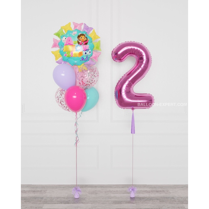 Gabby's Dollhouse Supershape Confetti Balloon Bouquet and Number Balloon