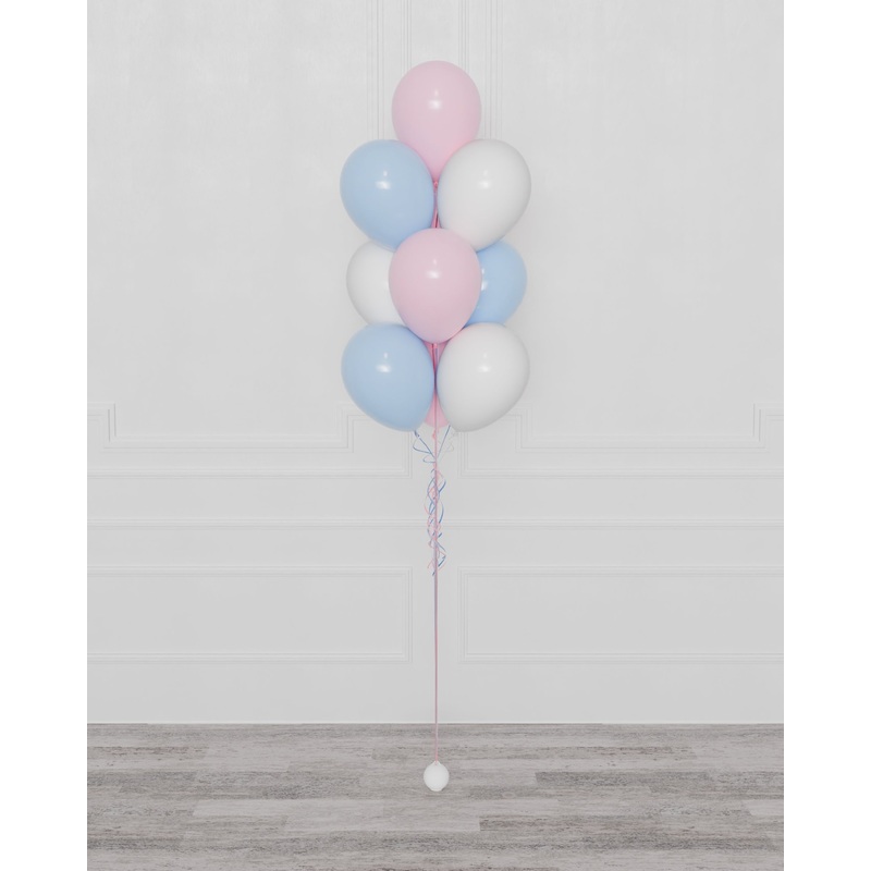 Gender Reveal Balloon Bouquet - Pink, Blue, and White