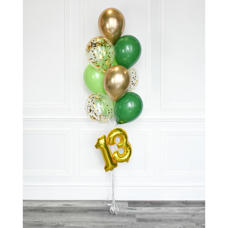 Green and Gold - Confetti Balloon Bouquet With 16" Number