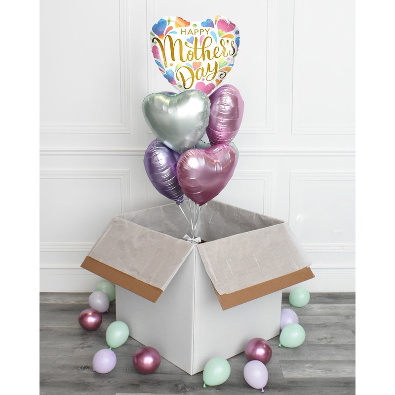 Happy Mother's Day Heart Balloon Bouquet In A Box - Purple and Pink