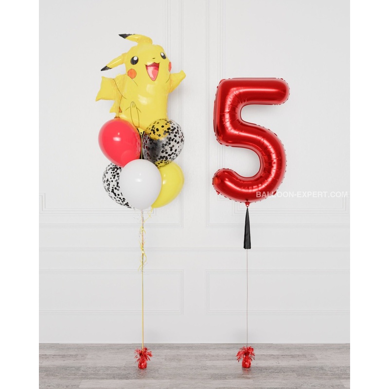 Pokemon - Supershape Confetti Balloon Bouquet and Number Balloon