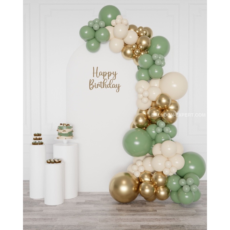 Sage Green, Ivory, and Gold - Balloon Garland, 12 ft
