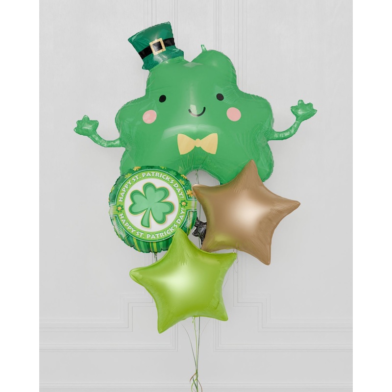 St.Patrick's Day Foil Balloon Bouquet, 4 Balloons - Green and Gold