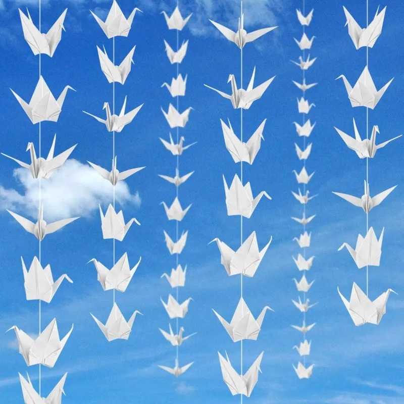 100Pcs Origami Paper Crane Garland for Wedding in White