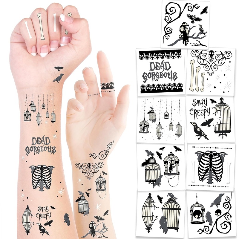 108 pcs Temporary Tattoos Halloween Crow and Cage