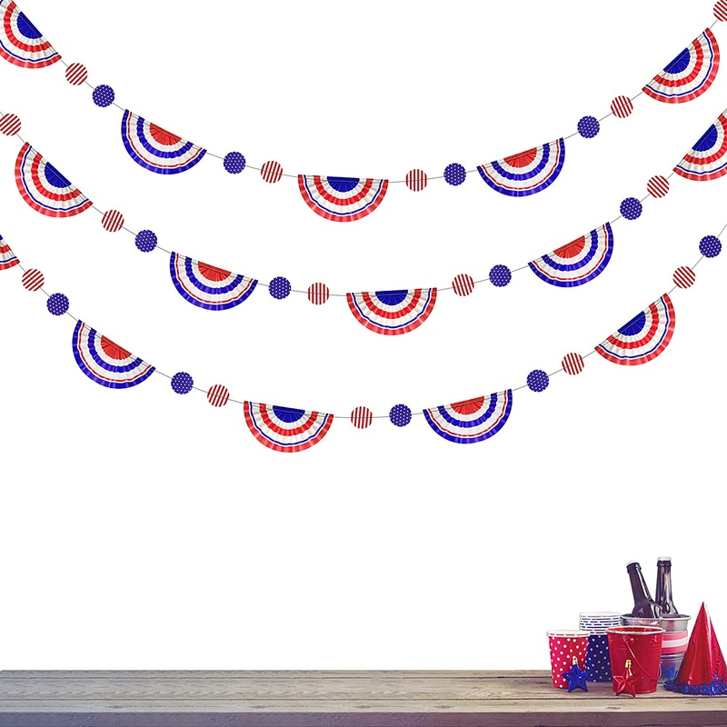 2pcs Red Blue White Circle Dot Garlands Stripe Banner