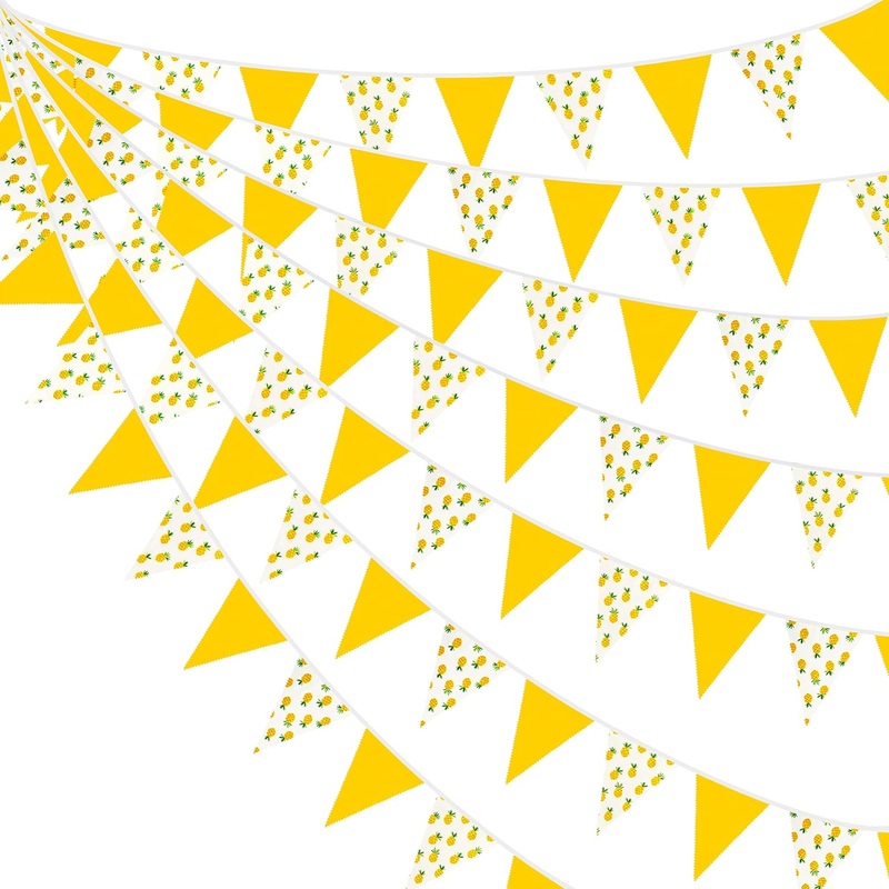32Ft Yellow White Pineapple Pennant Banner Fabric Triangle Flag Bunting Garland