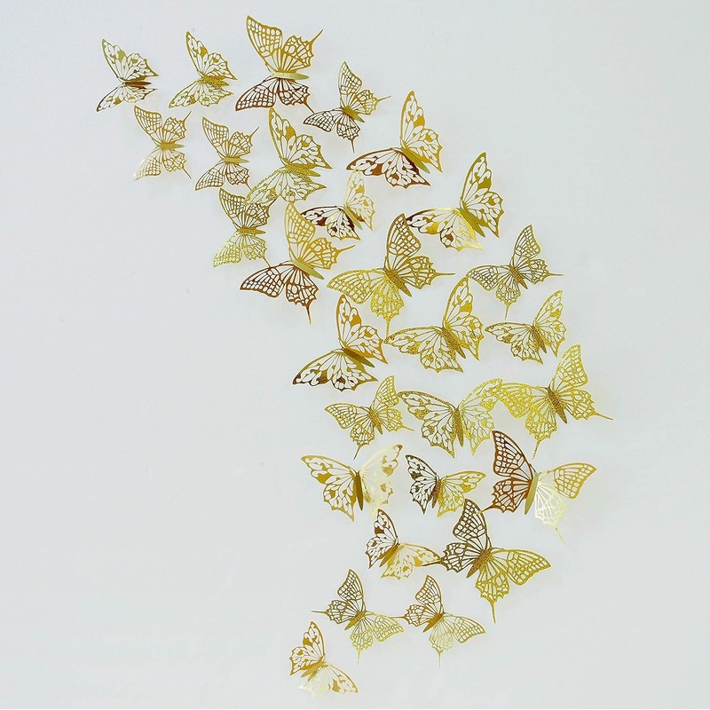 3D Hollow-out Gold Paper Butterflies Wall Stickers (48Pcs)