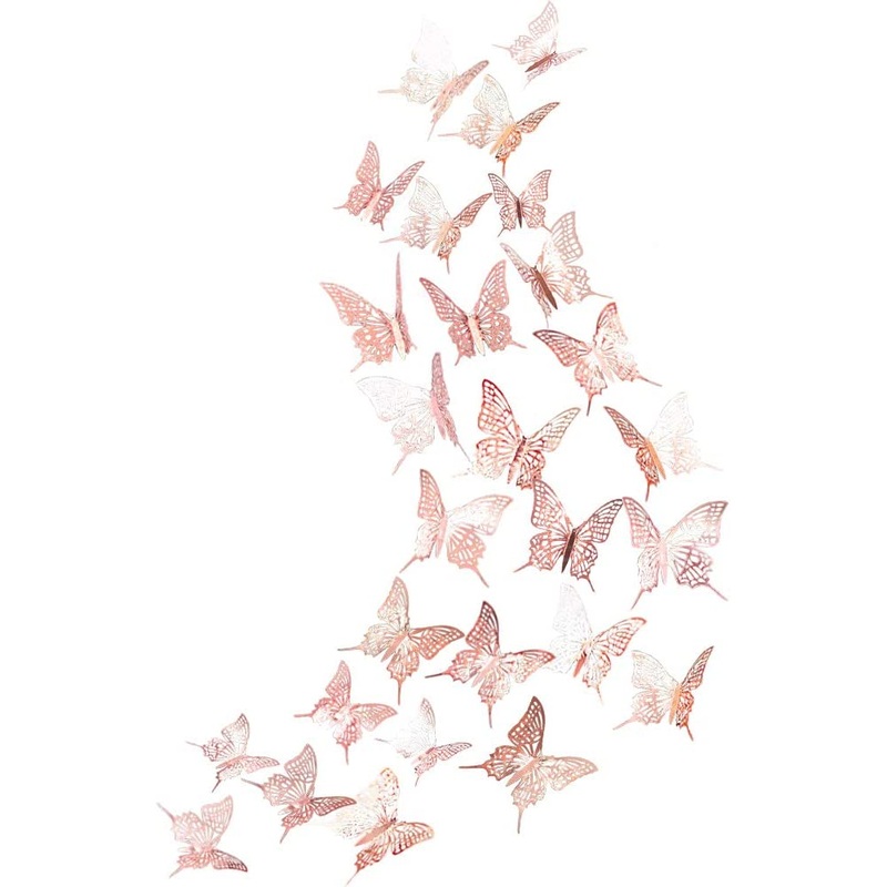 3D Rose Gold Butterfly Wall Stickers (Rose Gold B)