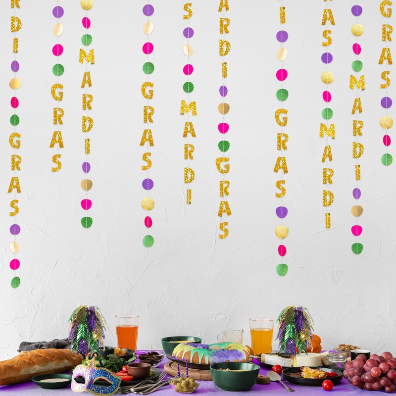 4 pcs Mardi Gras Garland Set in Green Pink Purple Gold