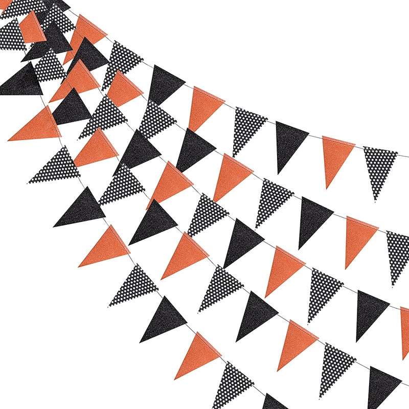 4pcs Glitter Black Orange White Dot Triangle Flag Banner