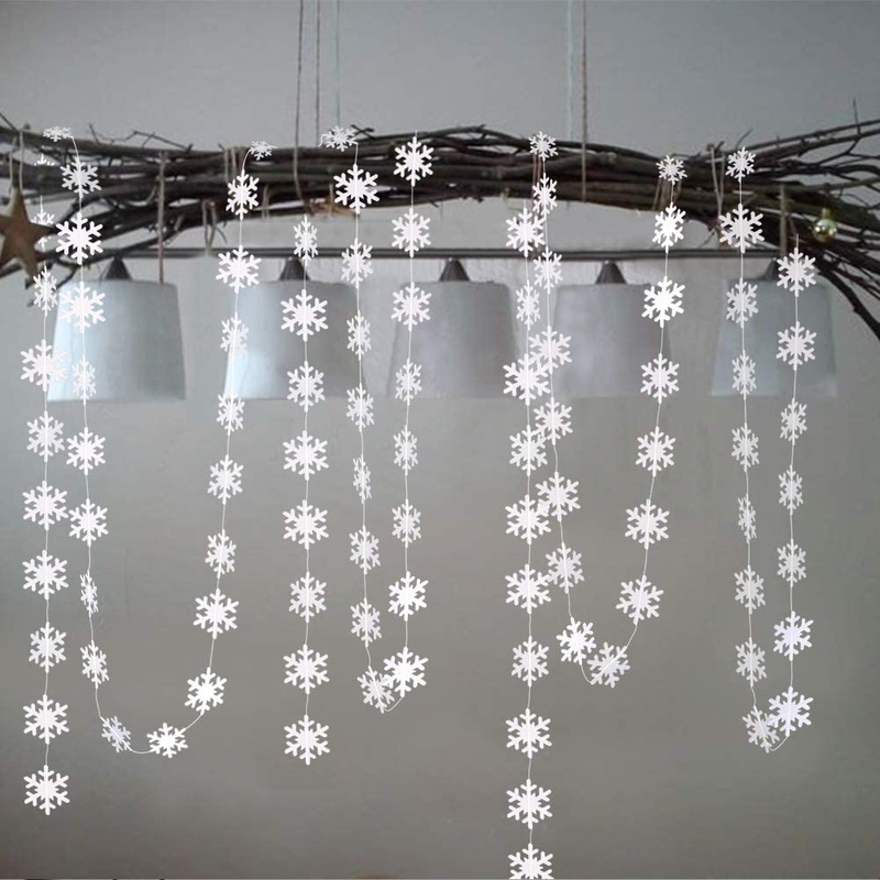 4pcs Pearl White Icy Snowflake Garland Kit Hanging Christmas Decorations