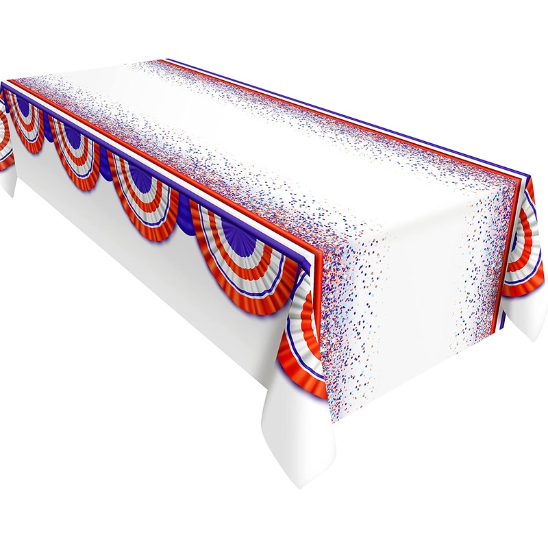 9x5 Ft Fabric Red White Blue Tablecloth for 4th July