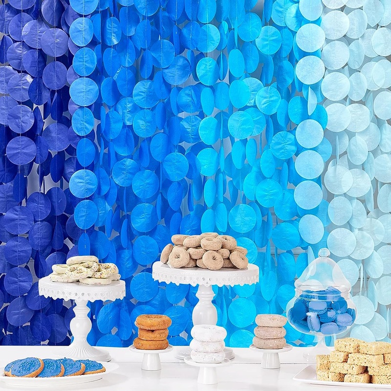 Beach Theme Blue Party Circle Dot Paper Garland in Ombre Blue(205Ft)