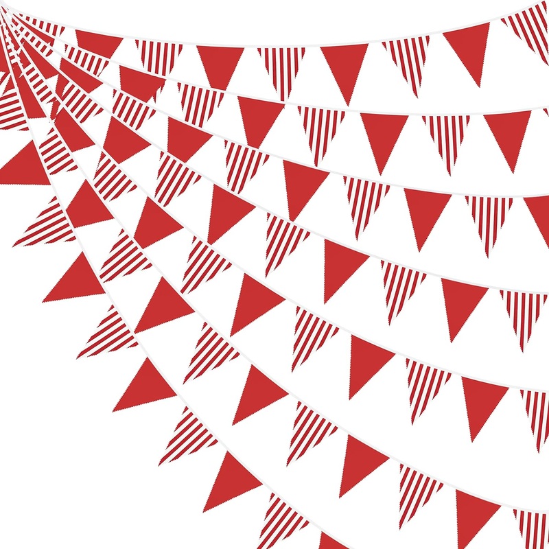Birthday Party Red White Striped Bunting Flag Banner (32Ft)