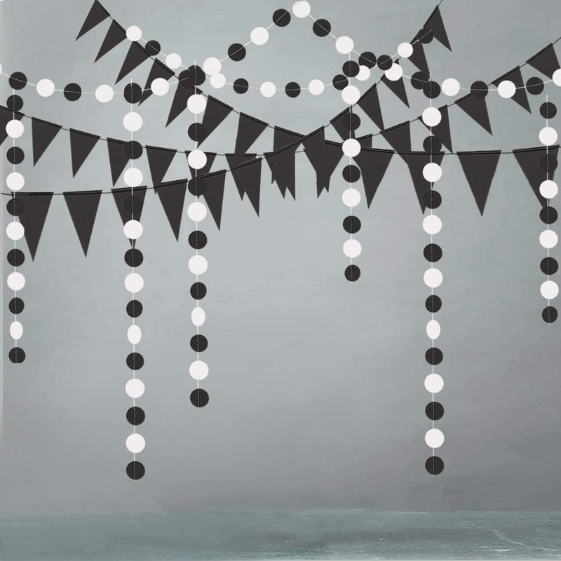 Black White Triangle Flag Banner with Circle Dots Garland