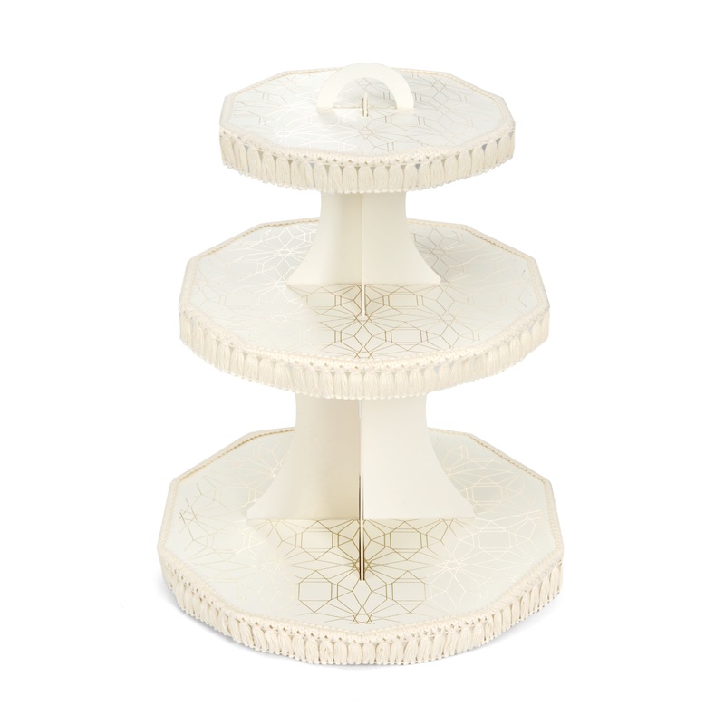 Bohemian 3-Tier Cupcake Stand  with Macrame Trim for Ramadan