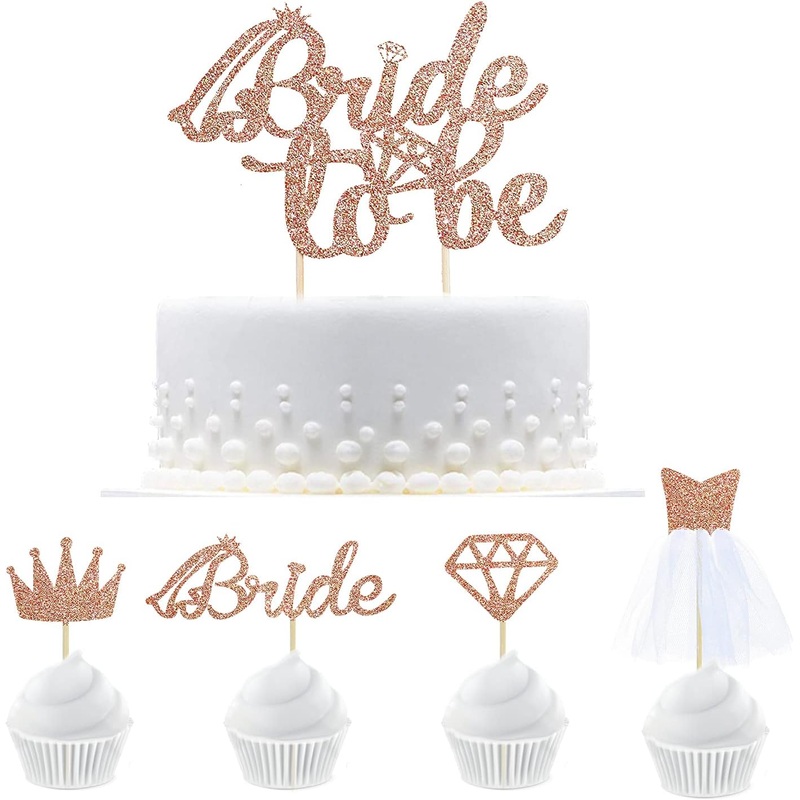'Bride To Be Wedding Shower Cupcake Toppers in Rose Gold Glitter (33PCS)