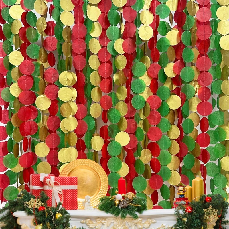Christmas Polka Dot Garland in Red, Green & Metallic Gold (192Ft)