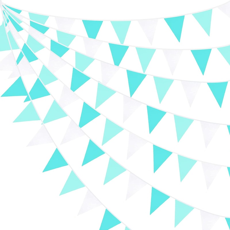 Elegant Wedding Aqua & White Triangle Pennant Flag Banner (32Ft)