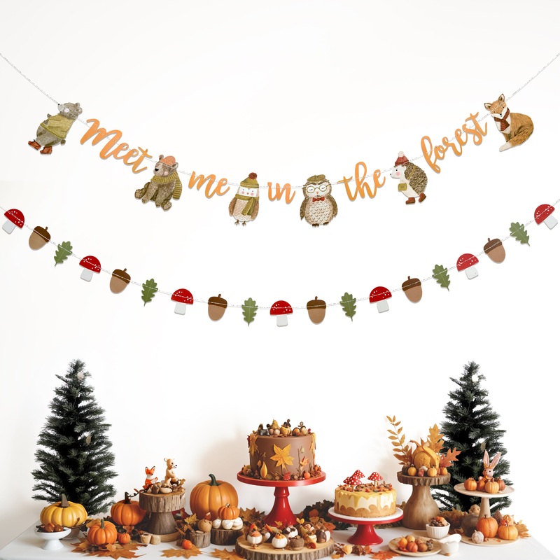Forest Animals 'Meet Me in the Forest' Banners for Baby Shower (2pcs)