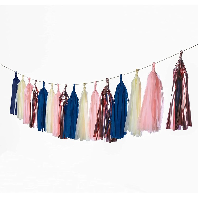 Gender Reveal Tissue Tassels Garland DIY Set in Pink,Blue & Beige