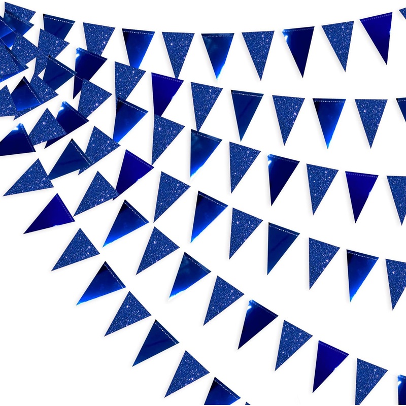 Graduation Metallic Glitter Paper Triangle Flag Hanging Banner in Royal Blue (30Ft)