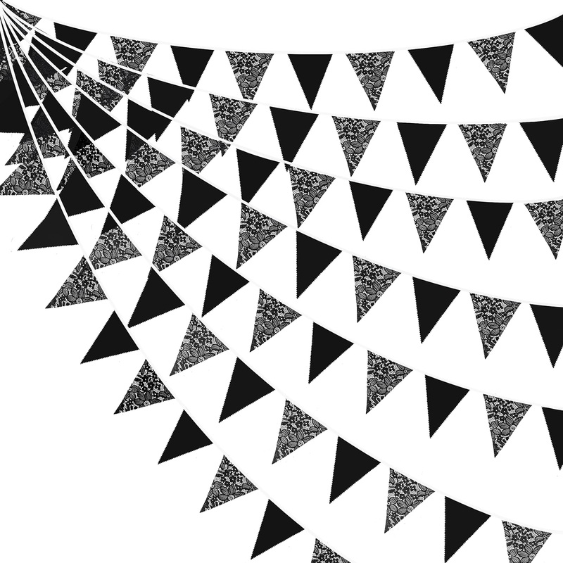 Halloween Cotton Lace Bunting Flag Banner in Black (32Ft