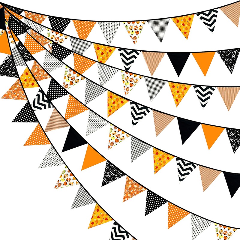 Halloween Orange Grey Flag Banner with Stripes & Polka Dots (23Ft)