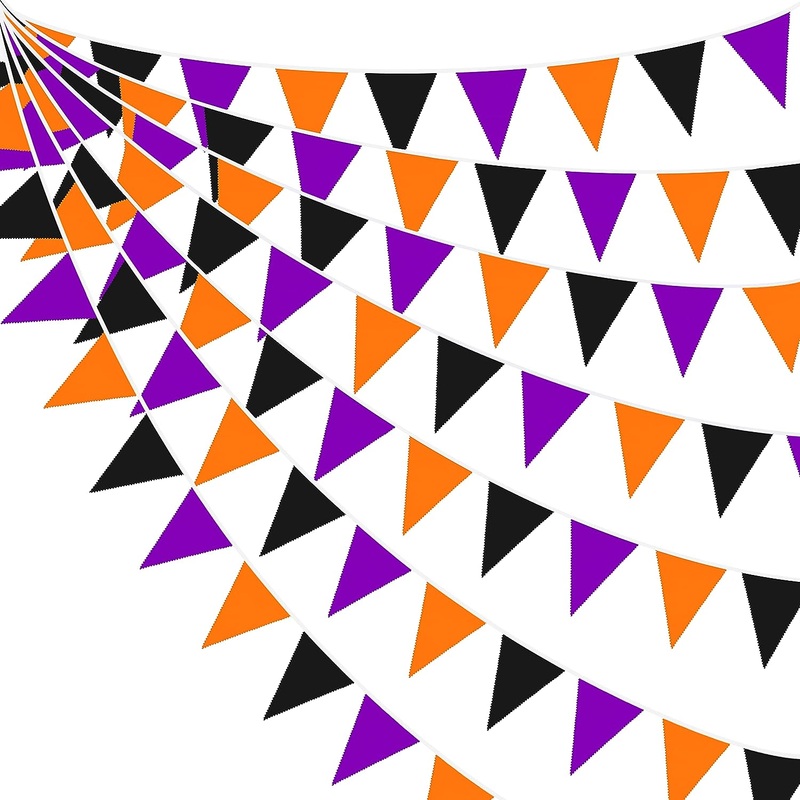 Halloween Party Hanging Flag Banner in Orange, Black & Purple (32Ft)