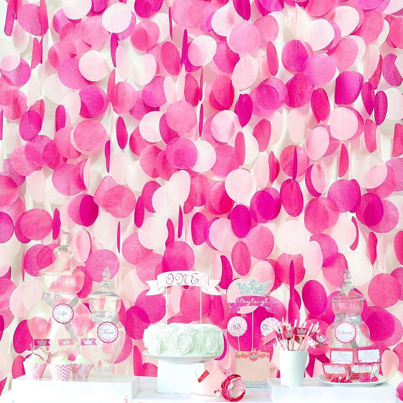 Hot Pink Party Decorations Big Circle Dots Garland for Wedding (205Ft)