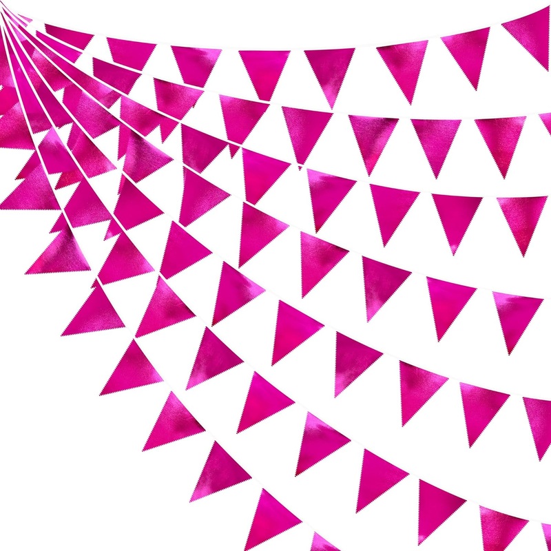 Hot Rose Pink Theme Party Decorations Triangle Pennant Flag Banner (32Ft)