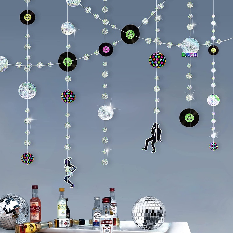 Iridescent Disco Party Garlands with Glitter Balls (20ft)