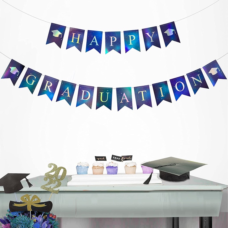 Iridescent Happy Graduation Banners in Royal Blue (2pcs)