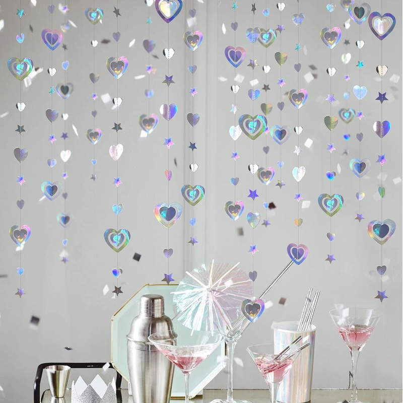 Iridescent Holographic Heart and Star Garland (40Ft)