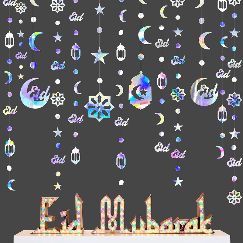 Iridescent Ramadan Mubarak Garland with Star, Moon, Crescent & Lantern