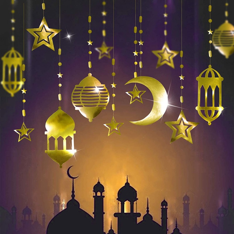 Islamic Gold Star Crescent Moon Lantern Ramadan Garland