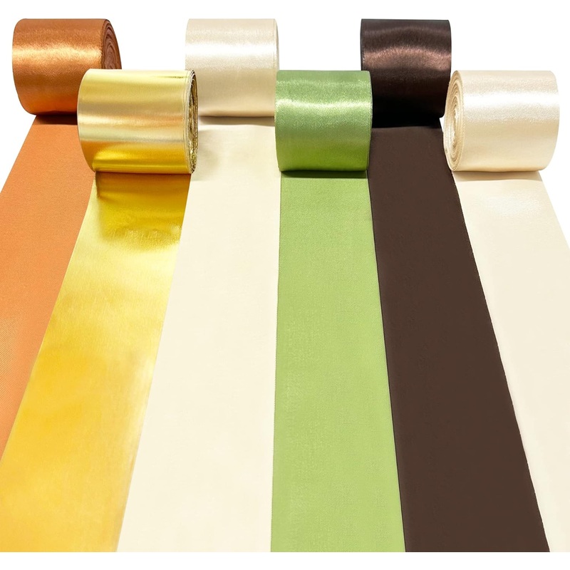 Jungle Party Satin Ribbon in Sage Green, Brown, Beige & Gold (197Ft)