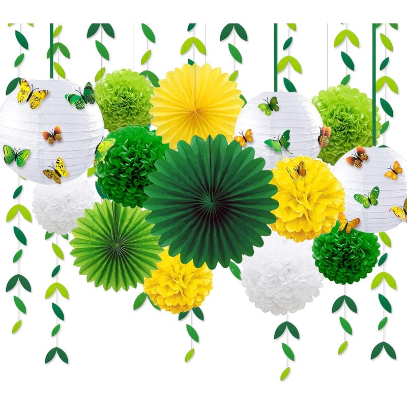 Leaf Garland with Paper Fan, Butterfly, Pom in Yellow & Green(43Pcs)