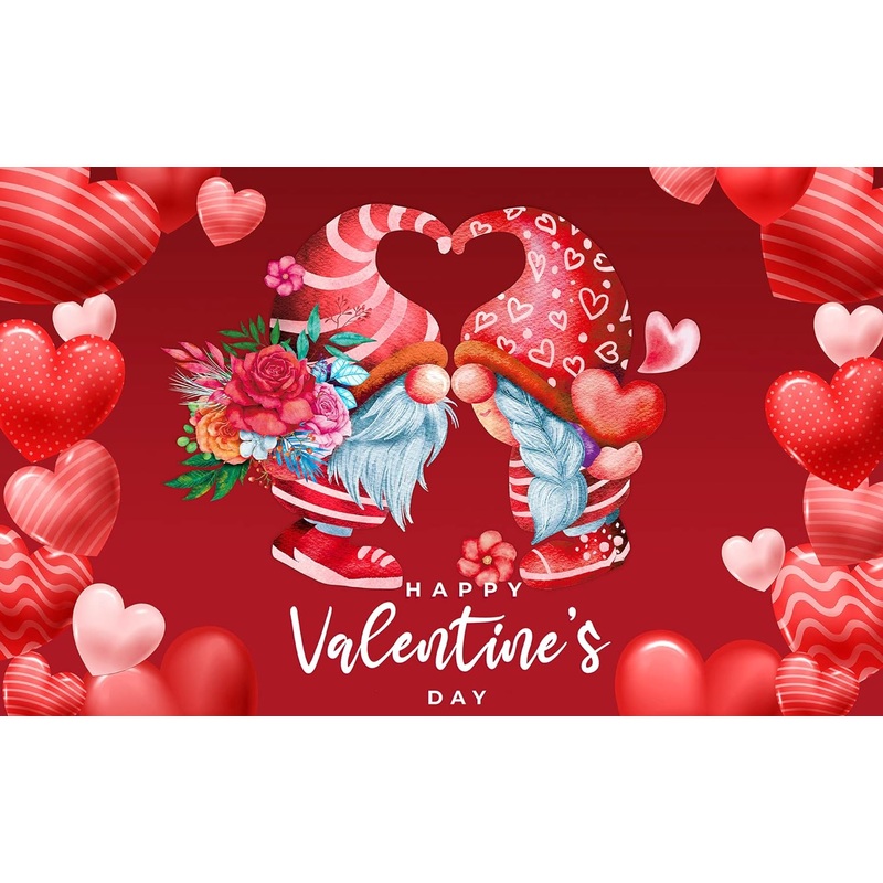 Love Heart with Gnomes Valentine's Day Backdrop  (3.7x6Ft)