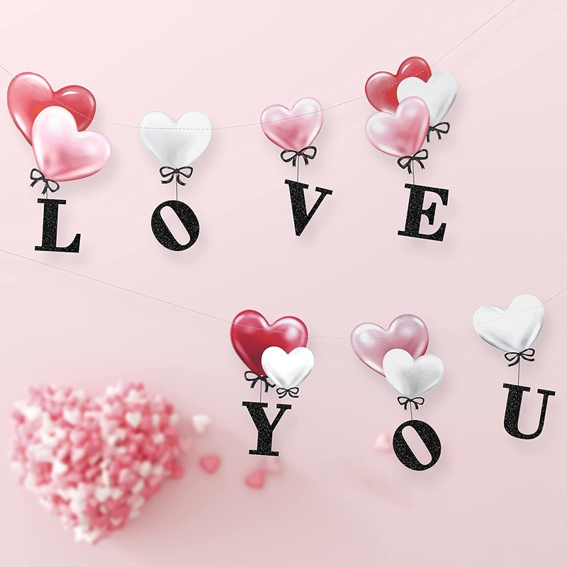 LOVE YOU Banner Heart Garland for Valentines Day Decorations