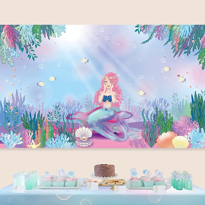Mermaid Party Backdrop 3x5 ft Fabric