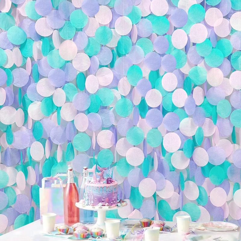 Mermaid Party Decorations Polka Dot Garland in Teal & Purple (205Ft)