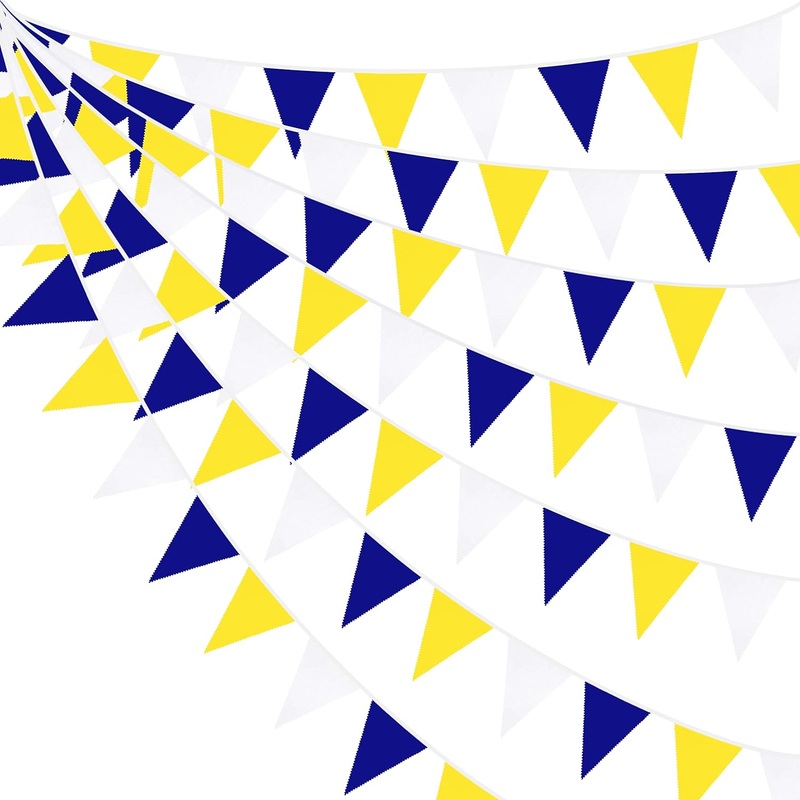 Nautical Theme Flag Banner Bunting in Blue, Yellow & White(32Ft)