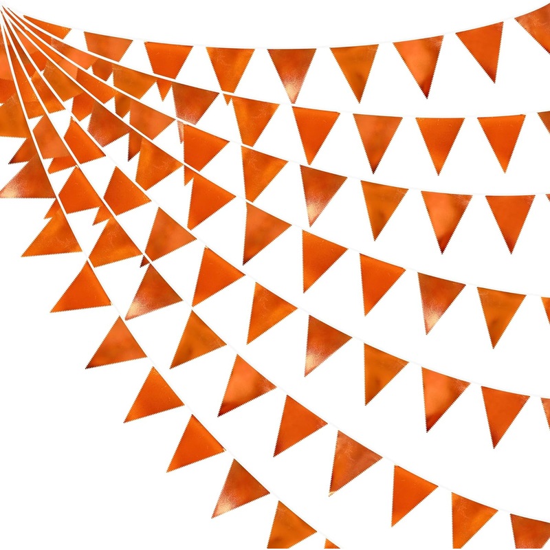 Orange Party Decor Metallic Fabric Pennant Triangle Flag Banner (32Ft)