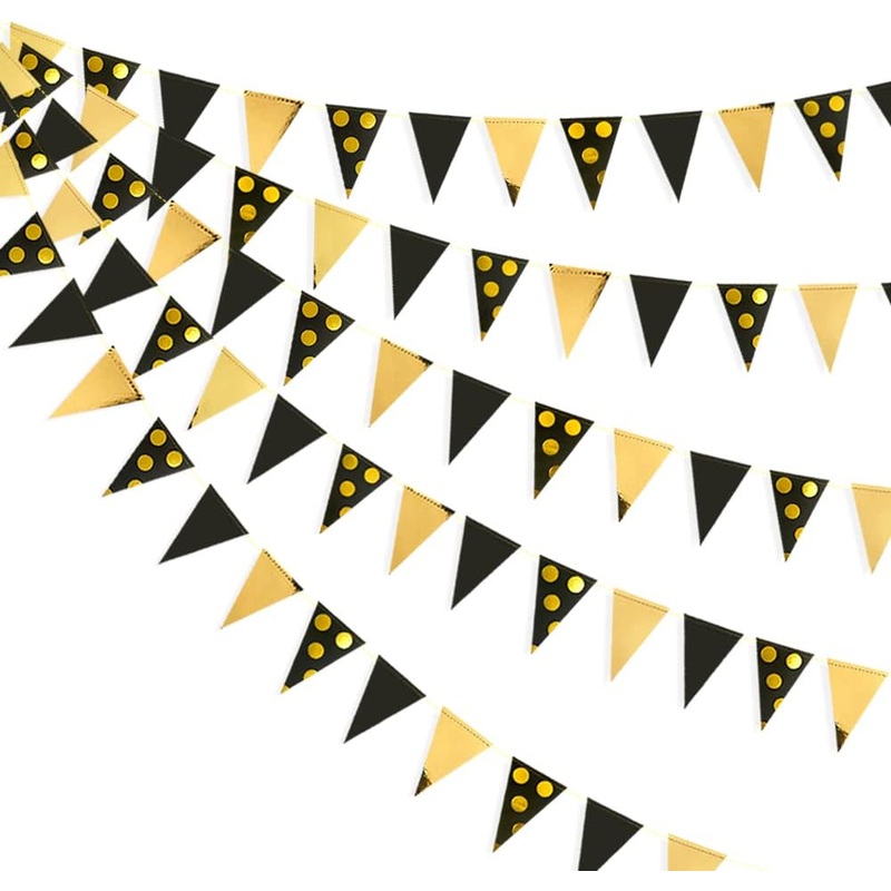 Pennant Banner Flags in Gold and Black Set 30ft