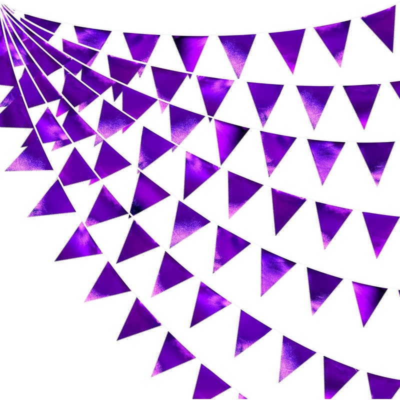 Purple Grad Party Metallic Fabric Triangle Pennant Flag Banner in Dark Purple (32FT)