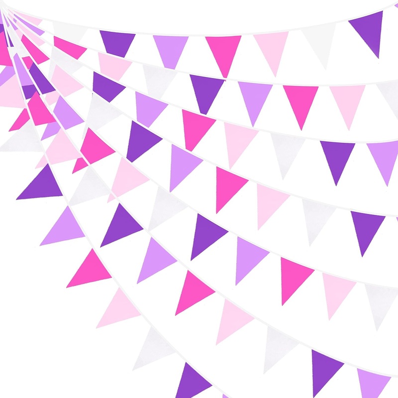 Purple Theme Party Banner Flag in Rose Pink, Purple & White (32Ft